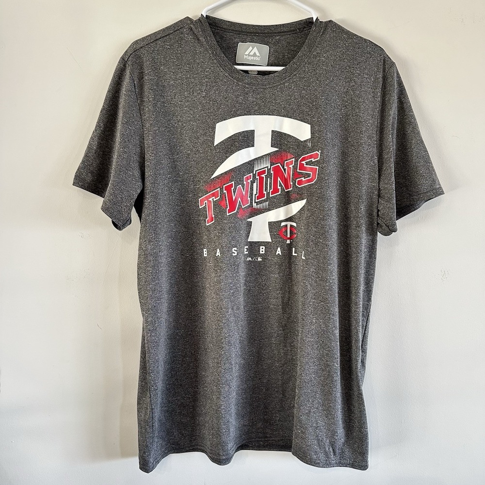 Men's Majestic Minnesota Twins Short Sleeves Shirt Gray Large MLB Baseball